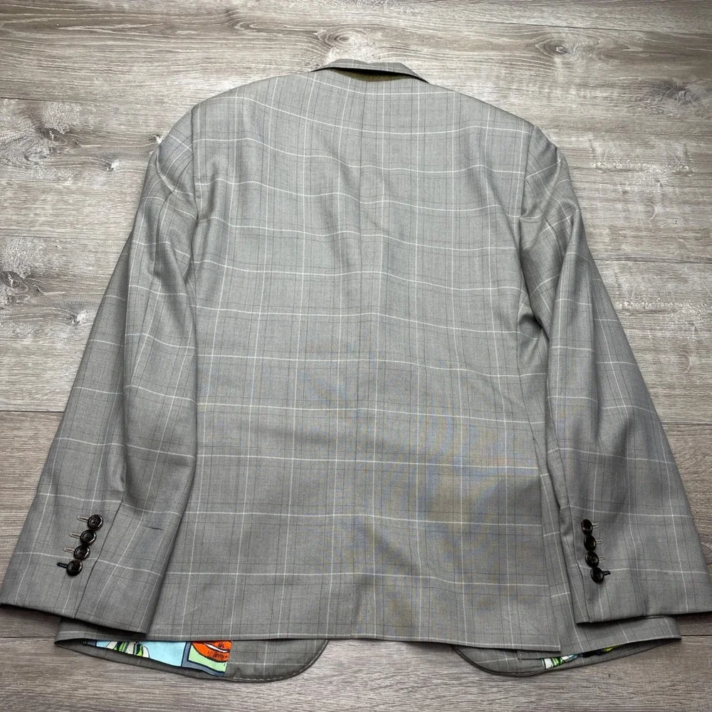 Holland & Sherry Blazer Mens 38R Grey Windowpane Pop Art Comic Lining Sport Coat